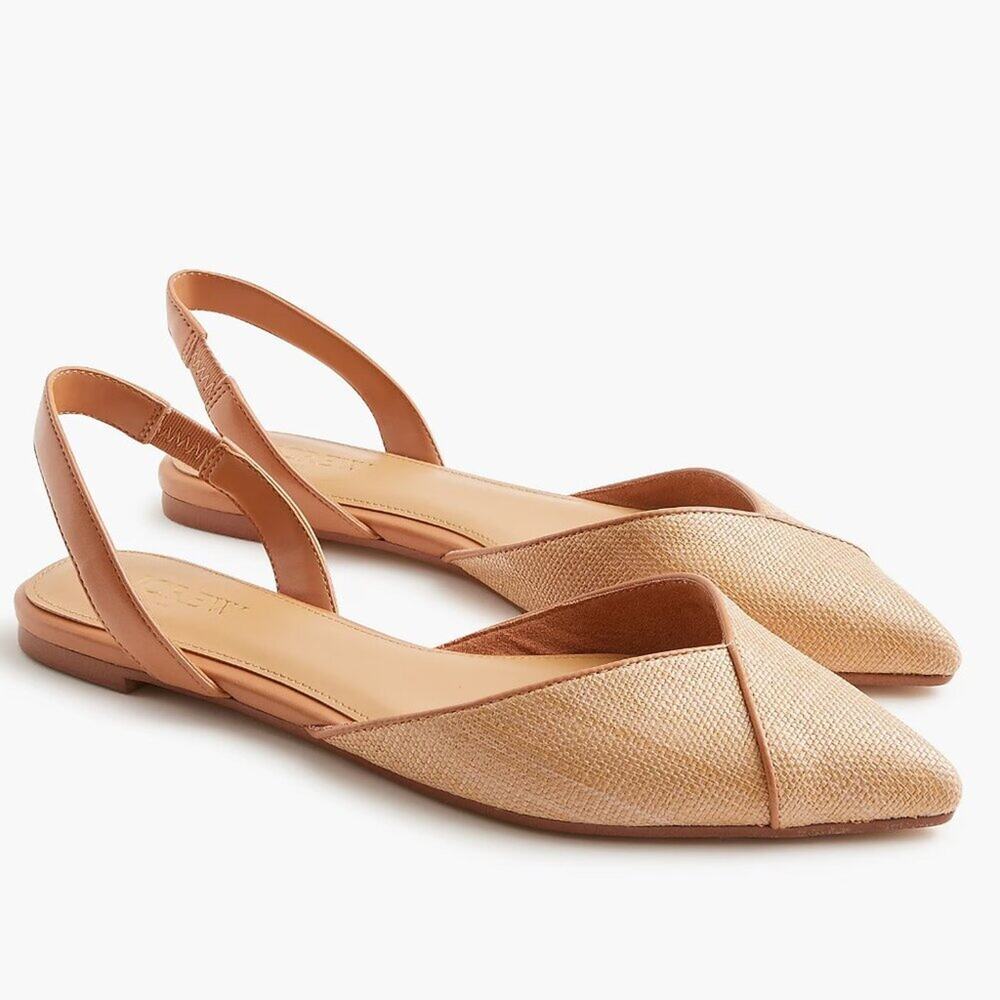 NWT J Crew Factory Woven Slingback Flats Natural Raffia Shoes